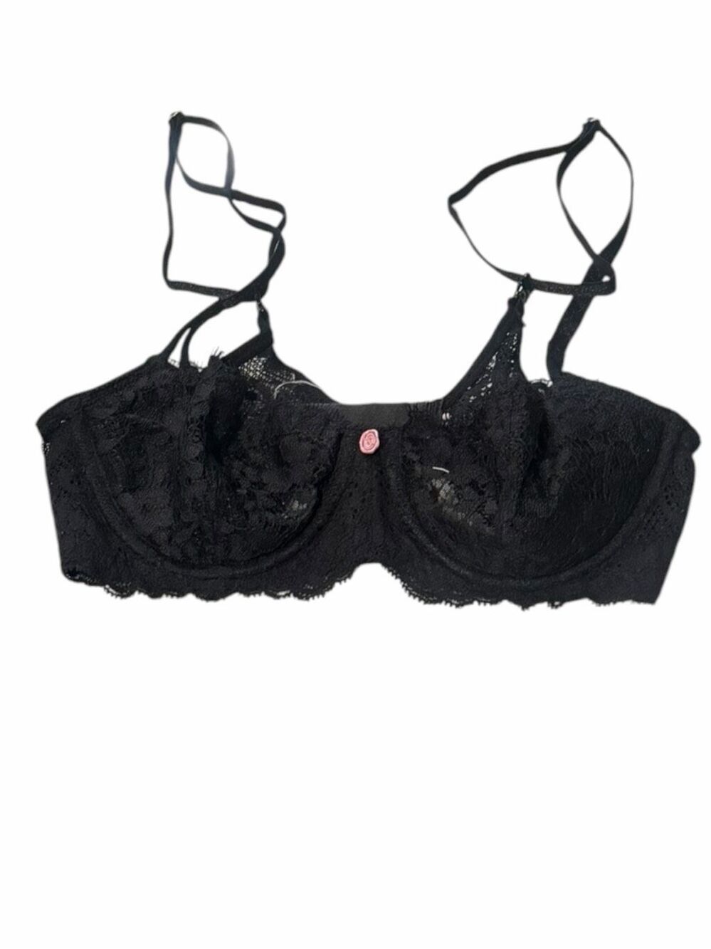 VICTORIA’S SECRET Dream Angels Wicked Balconette Bra Black Sheer Floral Lace 34B
